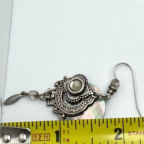 Bohemian Dangle Earrings Mother-Of-Pearl Silver-Tone Unique 2" - Picture 3 of 9